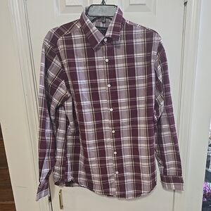 Banana Republic Shirt Mens Large burgundy Button  Plaid